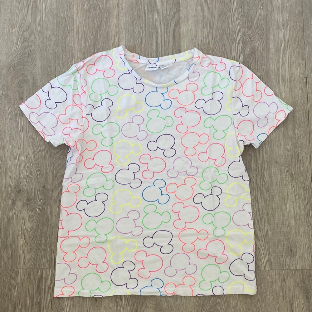 Primark Disney white and neon Mickey Mouse head silhouette t-shirt size 8 medium